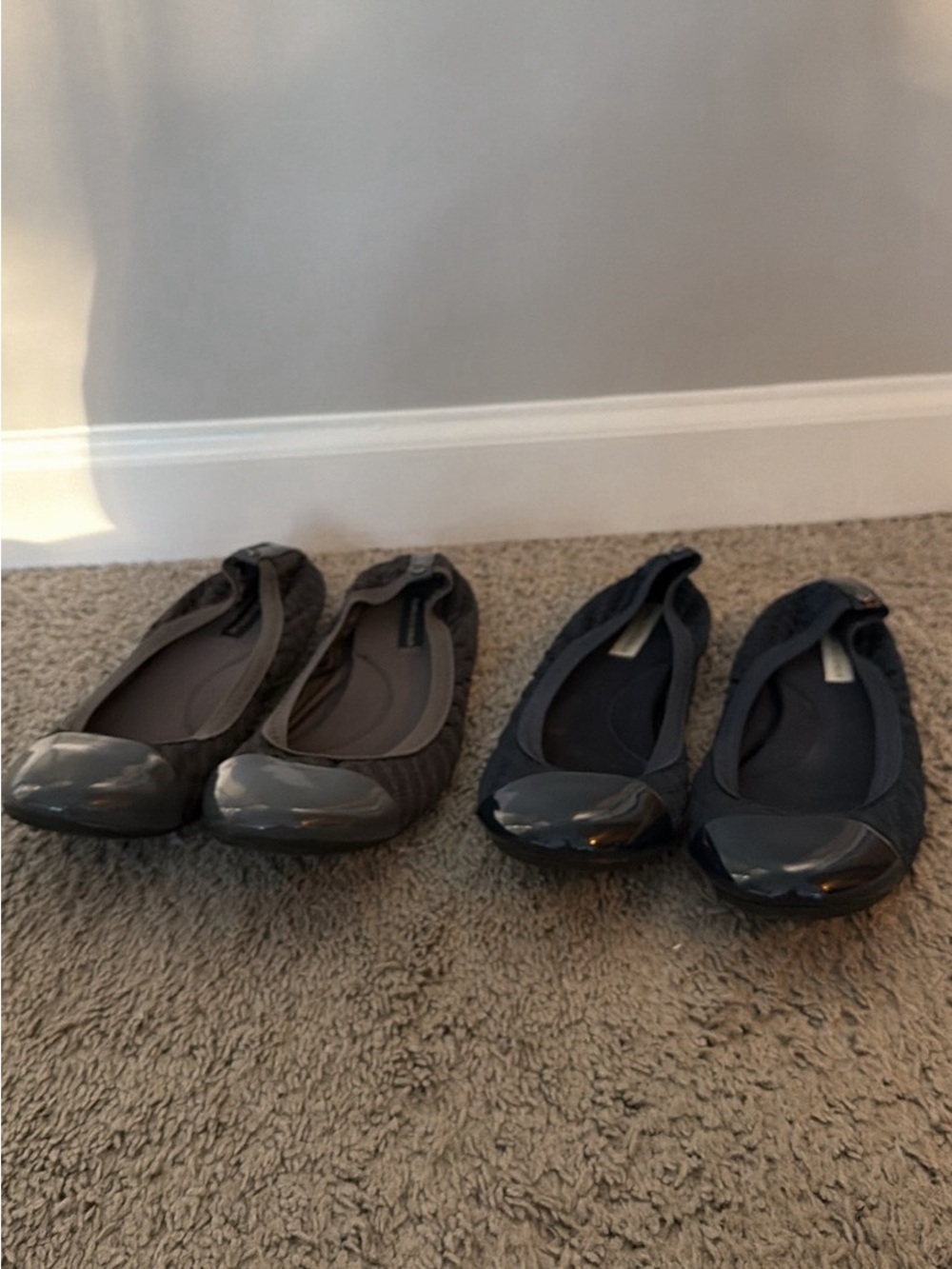 Dana Buchman Quilted Ballet Flats with Patent Cap - Gray and Navy